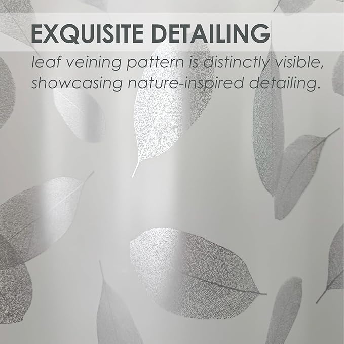 Plastic Shower Curtain Liner, Waterproof Printed PEVA Shower Curtain with Design, Silver Leaf Pattern, Rustproof Grommets, Standard Size 70x72 Bathtub Curtain for Bathroom (Pack of 1)