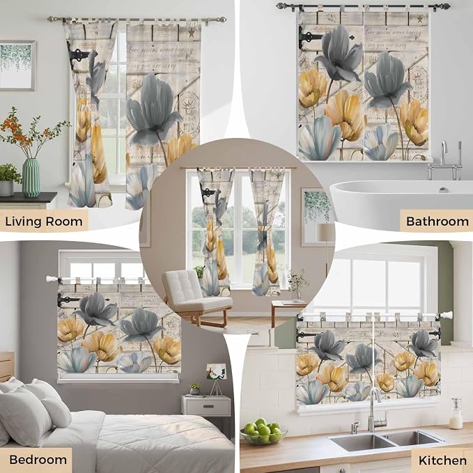 Spring Tulips Flower Kitchen Curtains 45 Inch Length, Short Cafe Window - Image 7