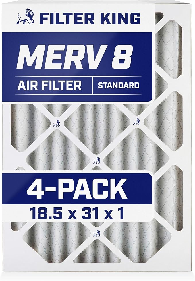 Filter King 18.5x31x1 Air Filter | 4-PACK | MERV 8 HVAC Pleated A/C Furnace by FilterKing