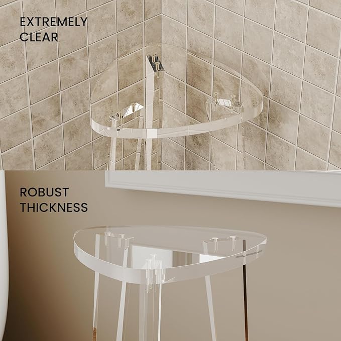 Acrylic Corner Shower Stool for Shaving Legs 11.65" D X 11.94" W X 16.34" H, Heavy Duty Shower Foot Rest, for Inside Shower, Waterproof Non-Slip