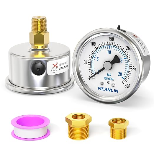 MEANLIN MEASURE 0~300Psi Dry Pressure Gauge Stainless Steel 1/4" NPT 2" FACE by MEANLINMEASURE