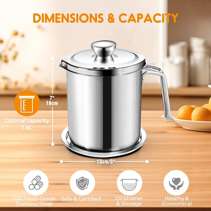 Chihee Grease Container Stainless Steel Bacon Grease Saver - Image 2