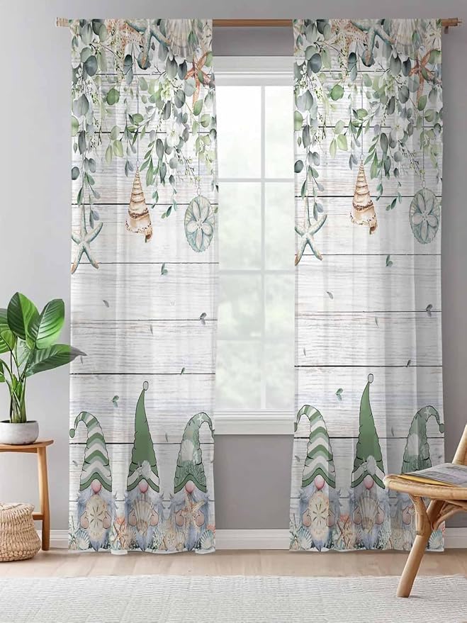 Sheer Curtains 96 Inches Long, Coastal Eucalyptus Leaf Semi Sheer Curtains - Image 5