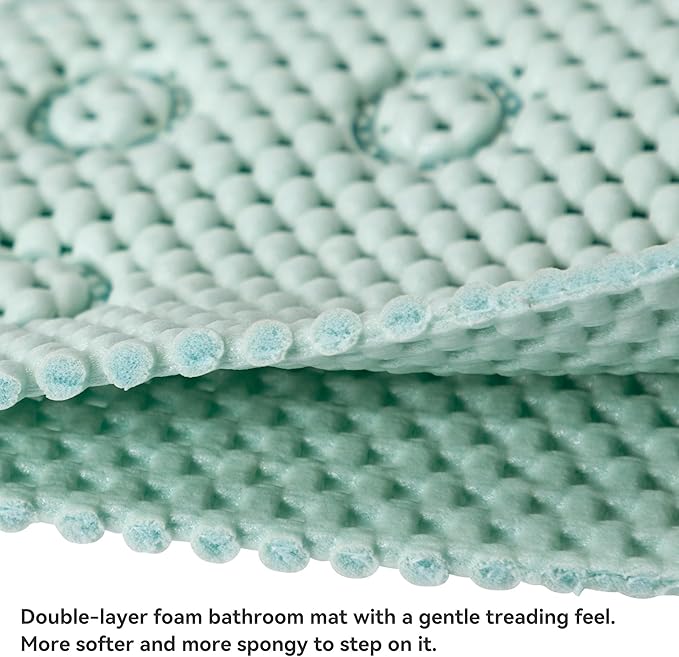 Double Layer Foam Non Slip Bathtub Mat 37x17in, More Comfortable and Thicker Tub Mat Than Ordinary Foam Shower Mat, Bath Mat for Tub with Suction for Comfort and Safety (Cream Green, 36'' x 17'')