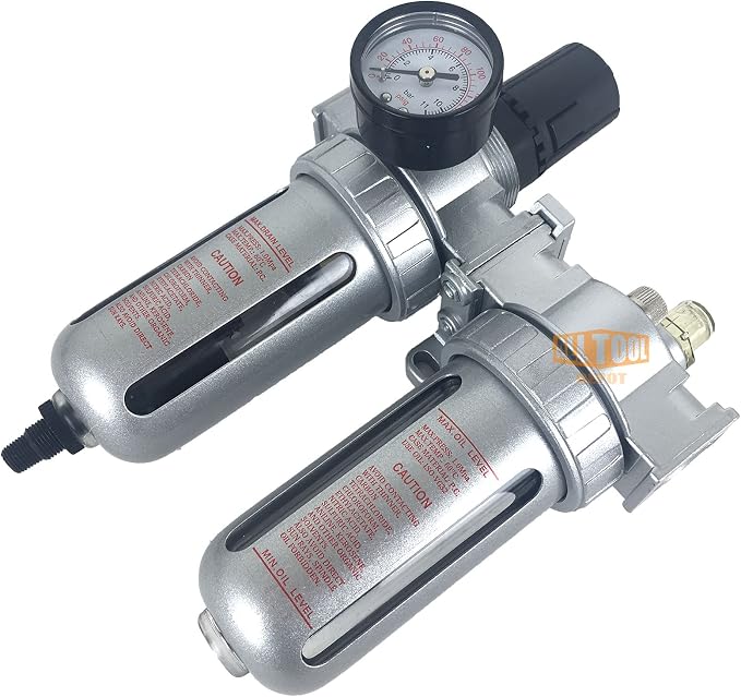 3/8" NPT Mid Flow Compressed Air In Line Filter Regulator Combo Piggyback - Image 3