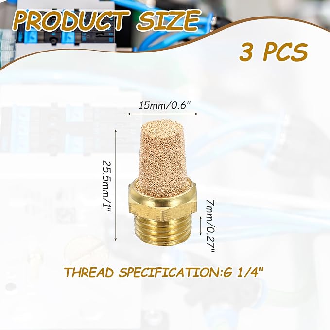 MECCANIXITY 3PCS Pneumatic Exhaust Muffler, g 1/4" Thread Male Sintered Bronze - Image 2