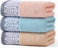 3 Pack Leaf Print Hand Towels, Decorative Cotton Soft & Highly Absorbent Towels Set for Bathroom, Face Spa, Kitchen, 13 x 30 Inches (Blue Beige Pink - 3 Pack)