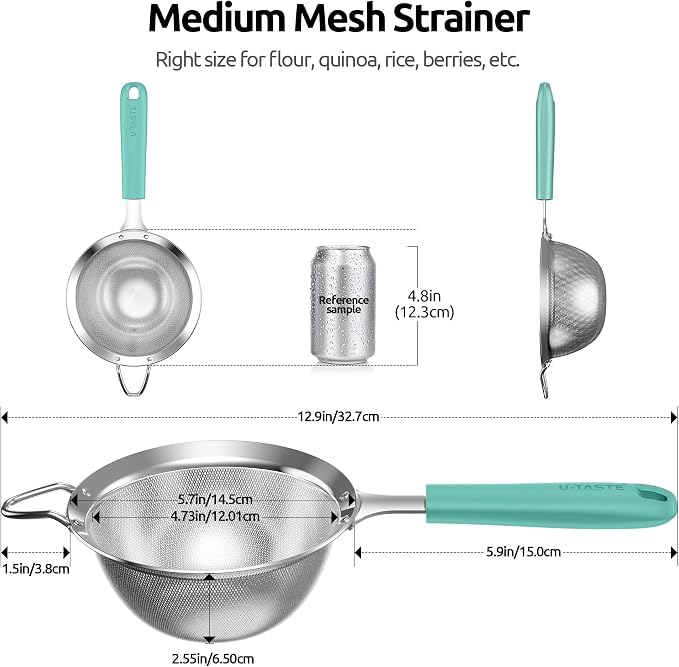 U-Taste Medium Fine Mesh Strainer: 18/8 Stainless Steel 4.73in 30 Mesh Kitchen - Image 2