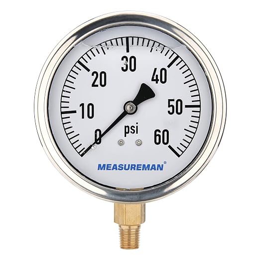 MEASUREMAN 4" Dial Size, Glycerin Filled Plumbing Pressure Gauge, Stainless by MEASUREMAN