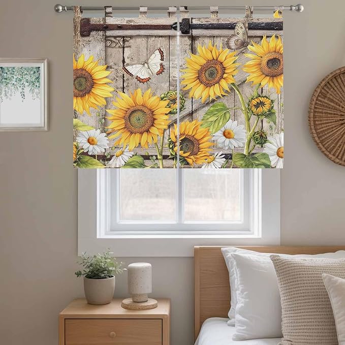 Farmhouse Sunflowers Kitchen Curtains 45 Inch Length, Short Cafe Window - Image 9