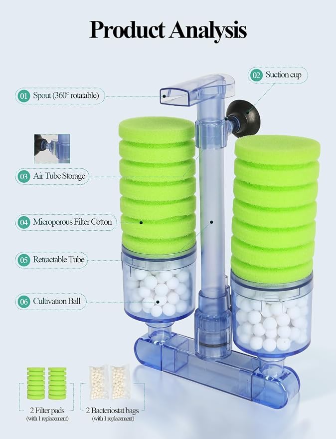 UPETTOOLS Aquarium Biochemical Sponge Filter（M）, Ultra Quite Aquarium Air Pump - Image 3