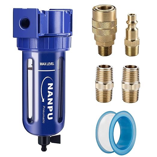NANPU 3/8" NPT Compressed Air Filter, Zinc Alloy, 5 Micron Brass Element by NANPU