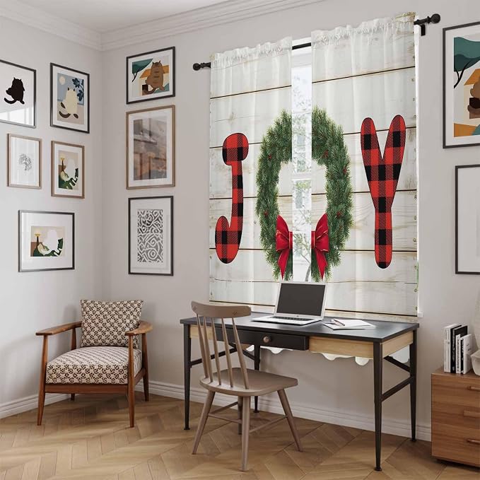 Christmas Wreaths Window Curtains 72 Inch Long 2 Panel Set, Rod Pocket Long - Image 6