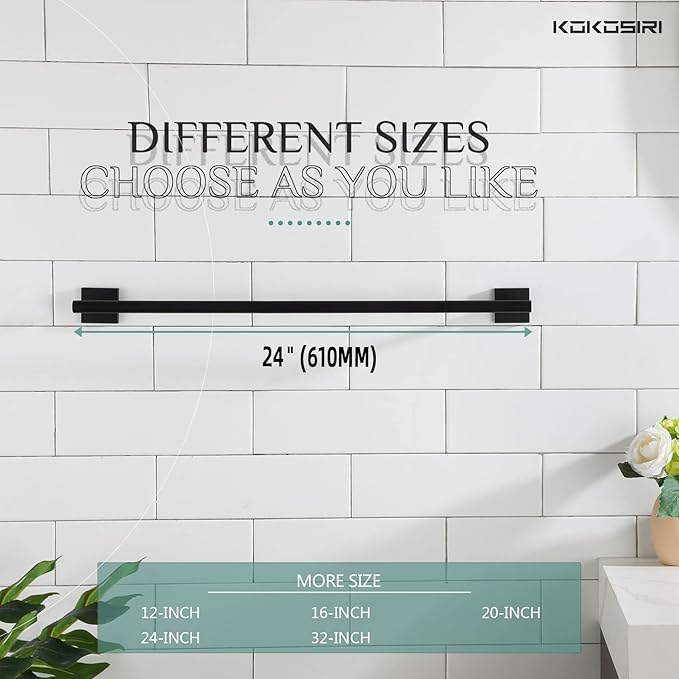 KOKOSIRI Towel Rails Bathroom Towel Bars Matte Black 24 Inch Bath Towel Holder for Cabinet Kitchen Wall, 2 Pack Stainless Steel B4005BK-L24-P2