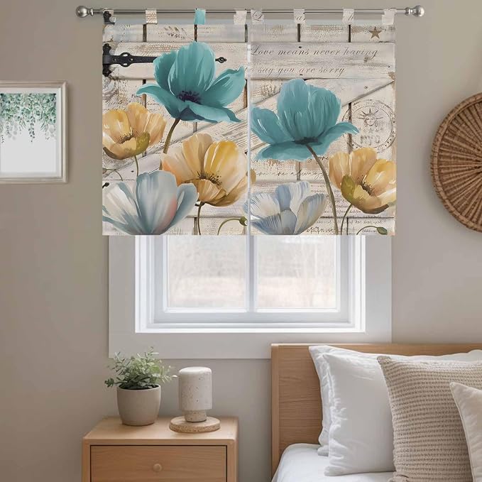 Watercolor Flowers Bedroom Curtains 63 Inch Length, Window Curtains Tab Top - Image 9