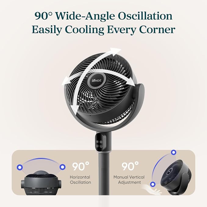 LEVOIT Standing Fan for Bedroom, 90° Oscillating Pedestal Fan, 20dB Quiet for - Image 8