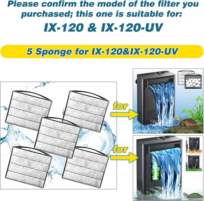 TARARIUM Turtle Tank Filters Material 5PCS Low Water Level Filters Replacement - Image 2