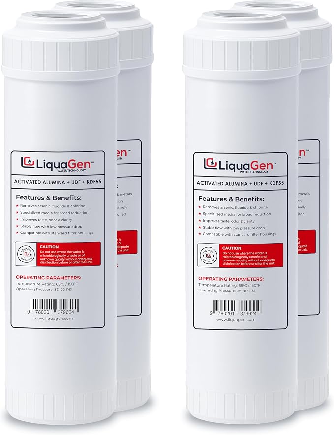 LiquaGen Activated Alumina + Carbon + KDF-55 Replacement Water Filter Cartridge by LiquaGen