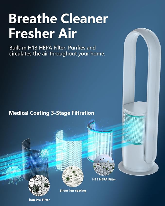ULTTY Bladeless Tower Fan and Air Purifier Combo, - Image 3