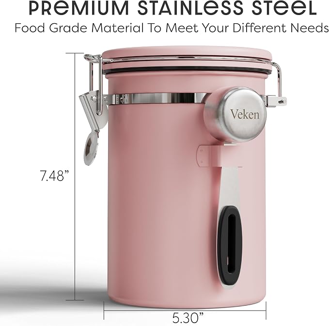 Veken Coffee Canister with Window, Airtight Stainless Steel Kitchen Food - Image 2