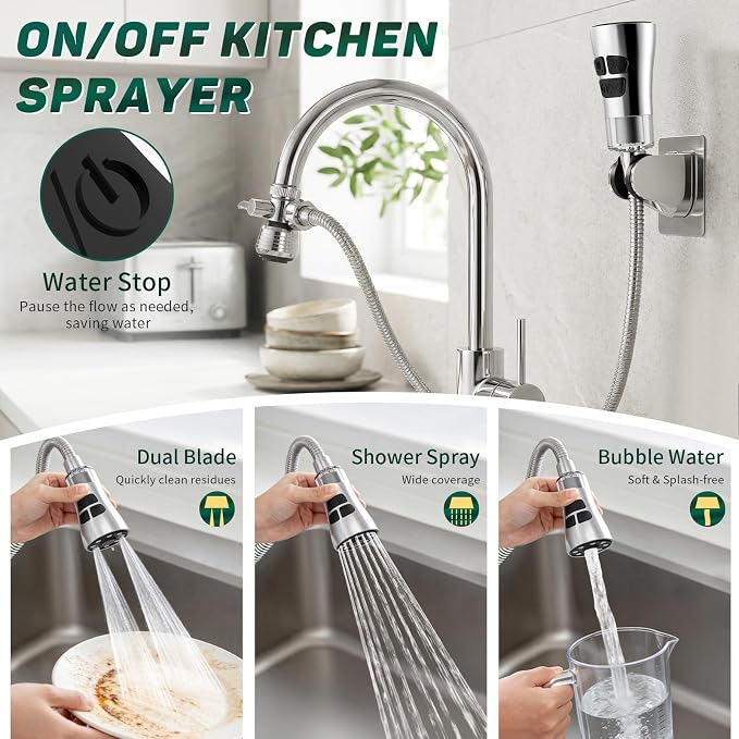 CECEFIN Kitchen Faucet Hose Attachment, 4-Mode ON/Off Sink Sprayer Head - Image 2