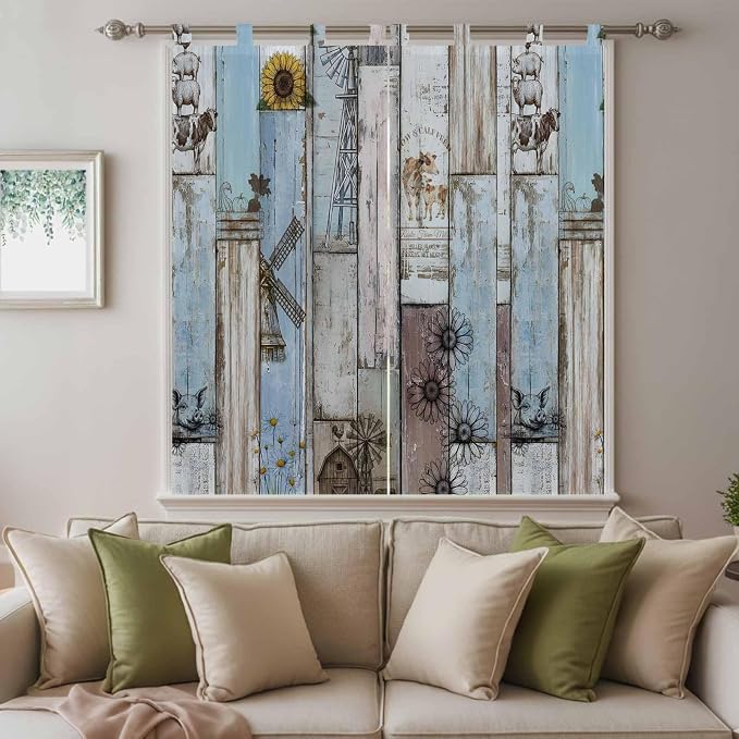 Blue Grey Wooden Living Room Curtains 84 Inch Length, Window Curtains Tab Top - Image 9