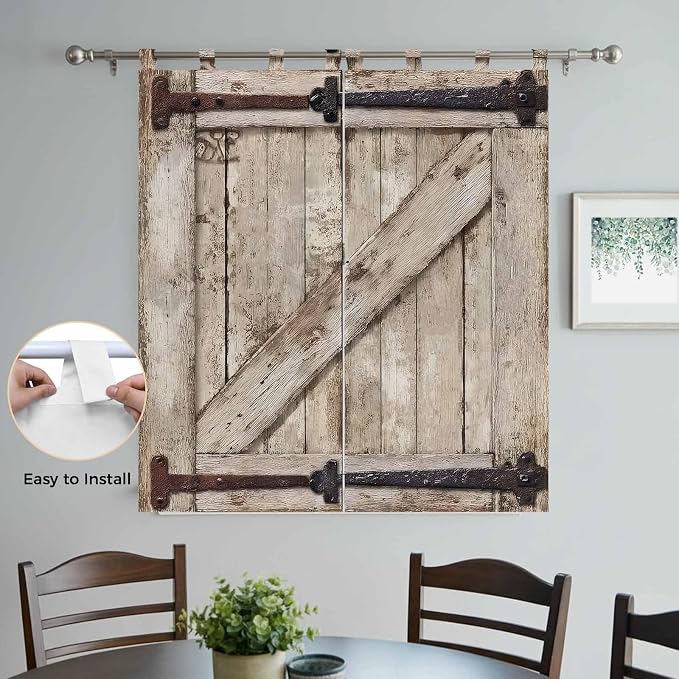 Farmhouse Wood Grain Bedroom Curtains 72 Inch Length, Window Curtains Tab Top - Image 4