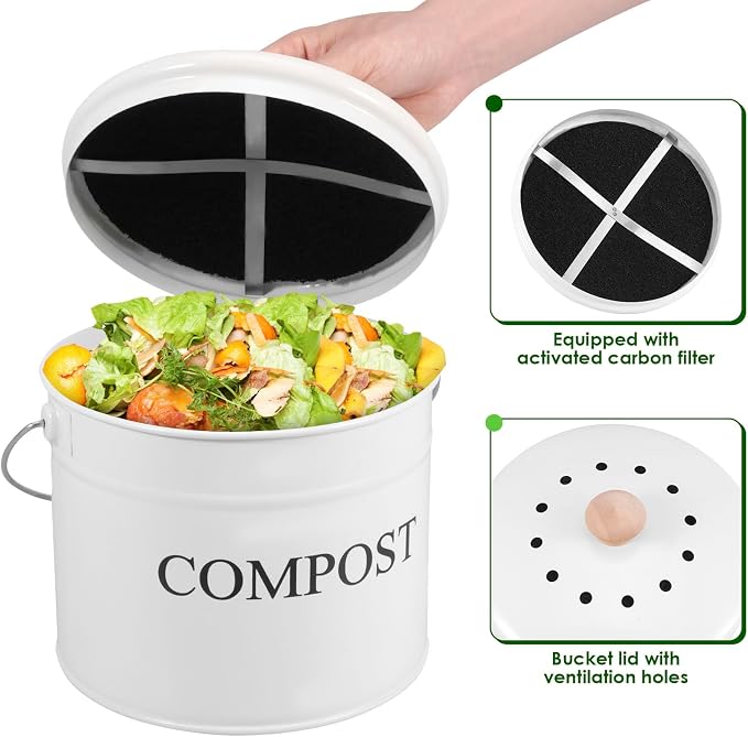 Kitchen Compost Bin 0.8 Gallon Metal Countertop Compost Bin - Image 2