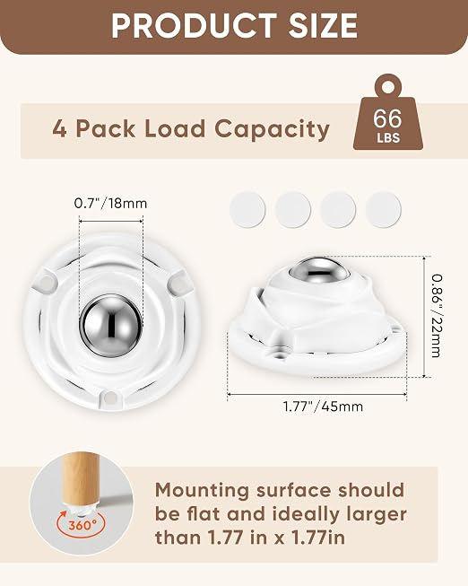 8 Pack Self Adhesive Caster Wheels - Image 6