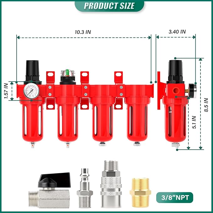 Industrial Grade 4-Stage Aluminum Air Drying System, 3/8 Inch NPT, 0-150 PSI - Image 2