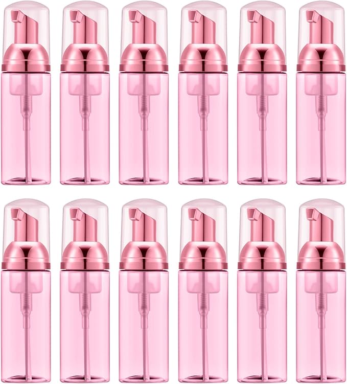 2 Oz Empty Foam Pump Bottle (12 PCS) Travel Foaming Soap Dispenser for Hand Soap, Lash Shampoo Cleanser (Transparent red&Electric red Pump&Clear Cap)