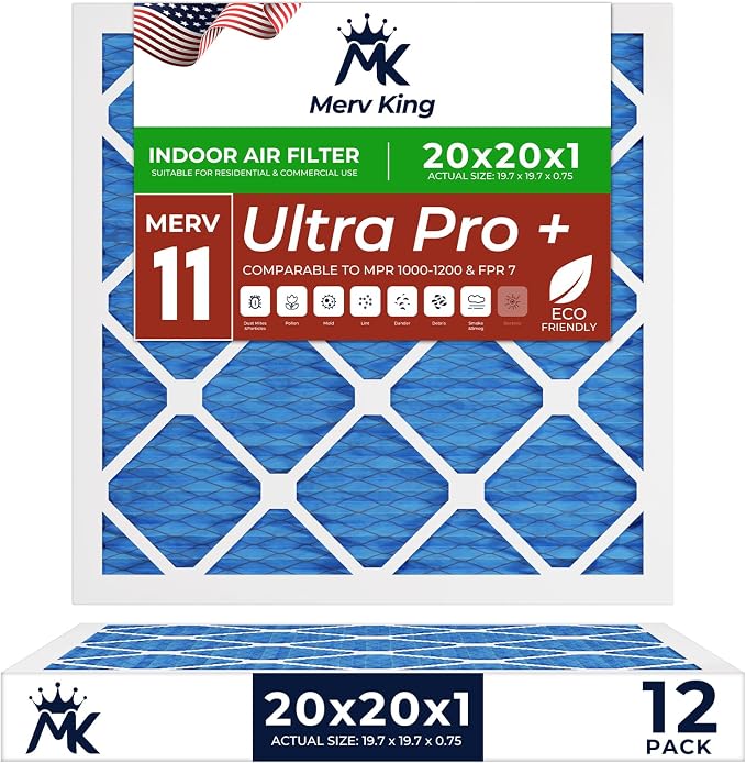 MervKing 20x20x1 Air Filter Actual Size: 19.7" x 19.7" x 0.75" MERV 11 MPR by MervKing