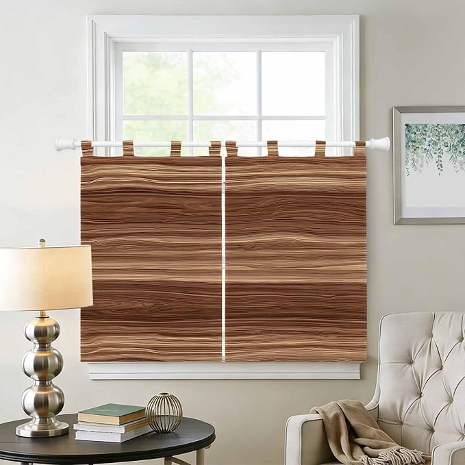 Brown Western Kitchen Curtains 45 Inch Length, Short Cafe Window Curtains Tab - Image 2