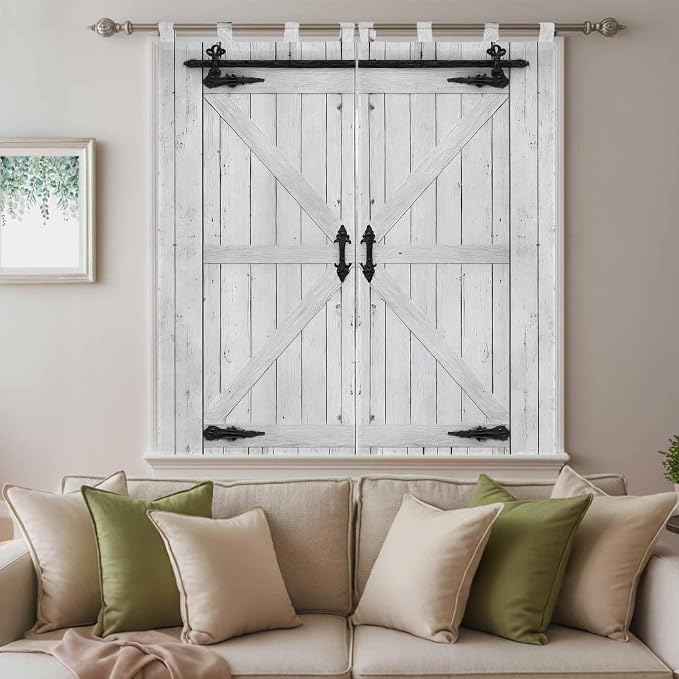 Farmhouse Wood Grain Bathroom Curtains 63 Inch Length, Window Curtains Tab Top - Image 9
