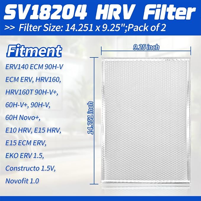SV18204 HRV Filter Kit for Broan ERV140TE, 14.25x9.25, 2 Pack | Compatible - Image 2
