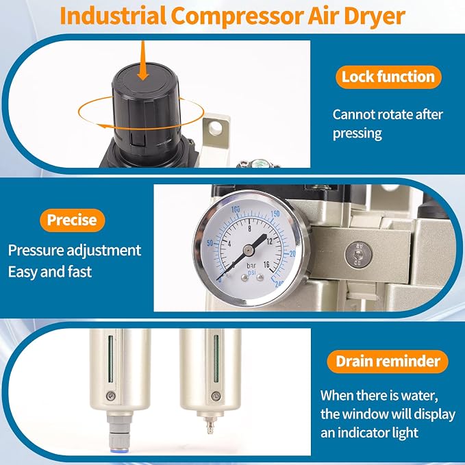 3/4" NPT Industrial Grade 3 Stage Air Compressor Drying System, 0-240 PSI - Image 5
