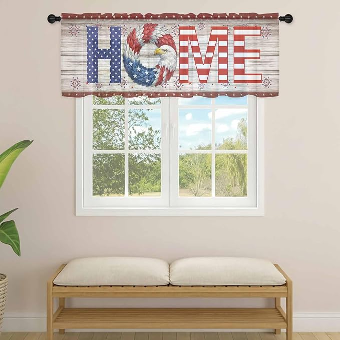 4th of July Sheer Valances for Windows 60"x18", Light Filtering Kitchen - Image 4