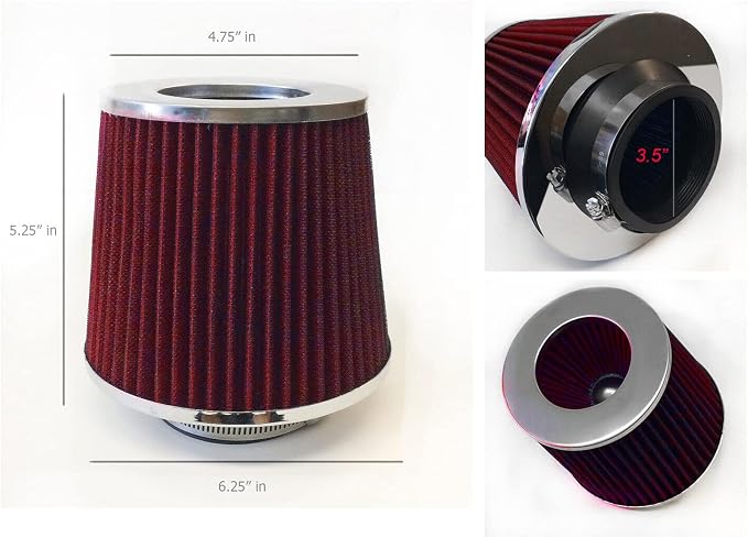 Red Cold Air Intake Cone Replacement Performance Washable Clamp-on Dry Filter - Image 2