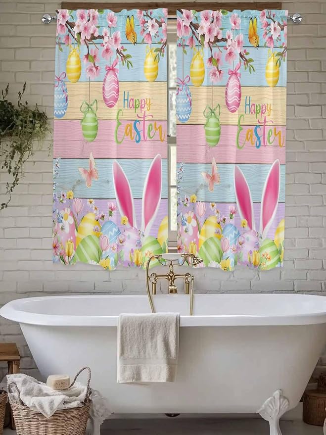 Colorful Easter Bedroom Curtains 63 Inches length, Spring Watercolor Bunny Egg - Image 7