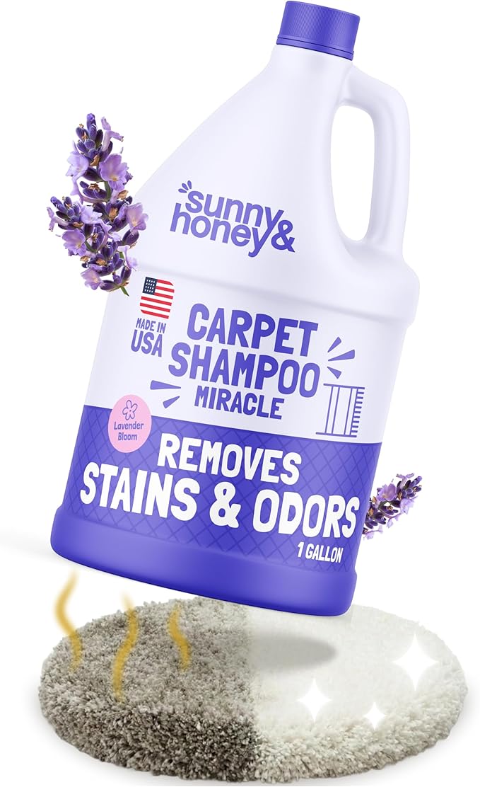 Sunny & Honey Carpet Cleaner Shampoo - 128 Fl Oz, Light Lavender Scent - Pet Stain Remover & Smell Eliminator - Rug Cleaner & Upholstery Cleaner Solution for Machine Use