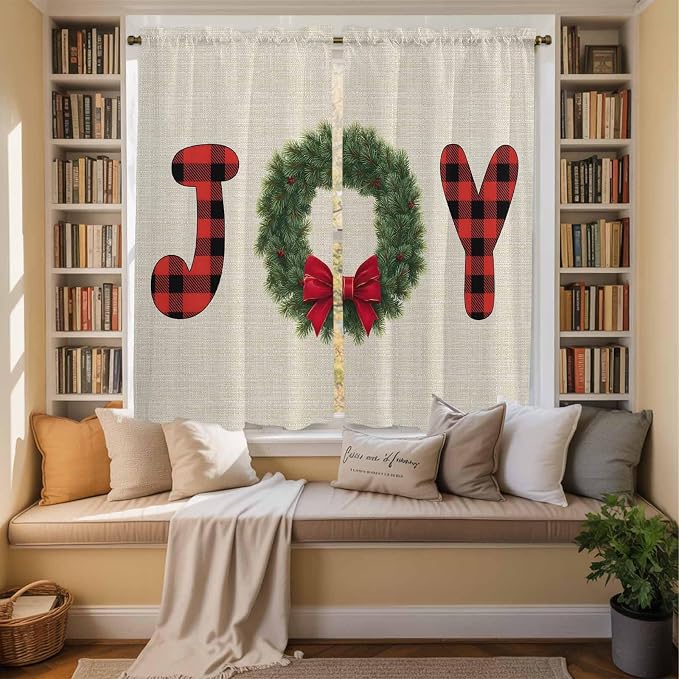 Red Green Christmas Window Curtains 63 Inch Long 2 Panel Set, Rod Pocket - Image 3