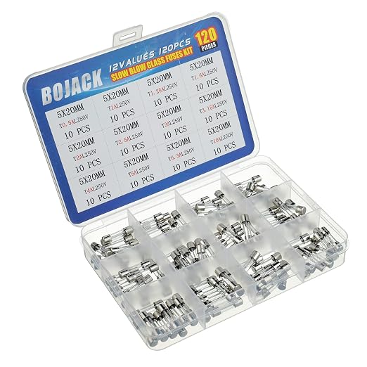 BOJACK 12 Values 120 pcs Slow Blow Glass Fuses Assortment Kit 5x20mm 250V T0.5A - Image 2