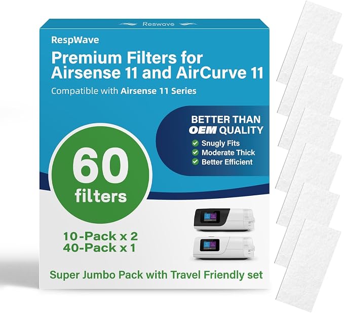 60-Pack Premium CPAP Filters Compatible by RespWave