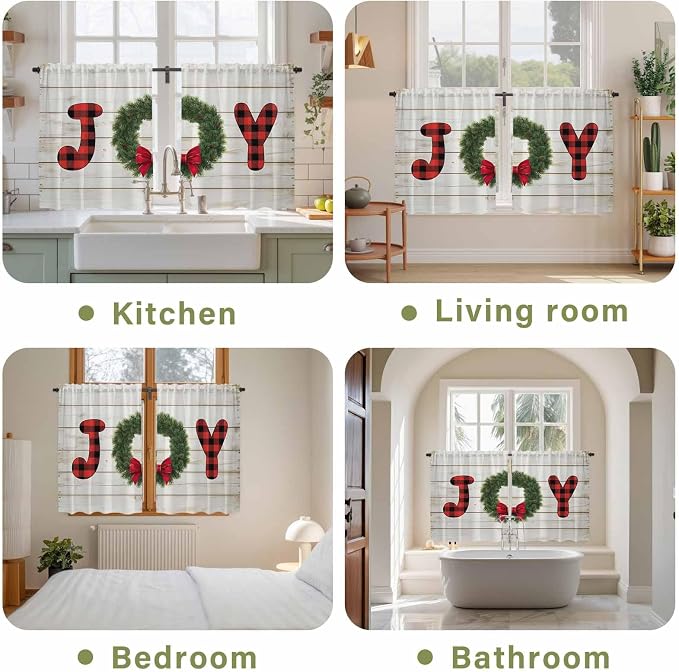 Christmas Wreaths Kitchen Curtains 54 Inch Long 2 Panel Set, Rod Pocket Window - Image 8
