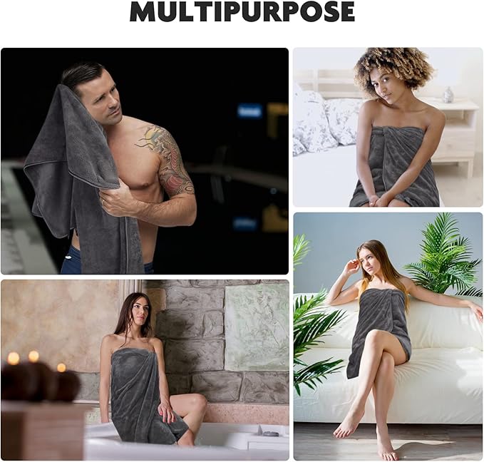 KinHwa Microfiber Bath Towels Large Bathroom Towel Absorbent Shower Towels Soft Bath Towel Large Size for Women Men Ideal for Spa, Swimming, Pool Dark Gray (2, Grey, 30x60 inch)