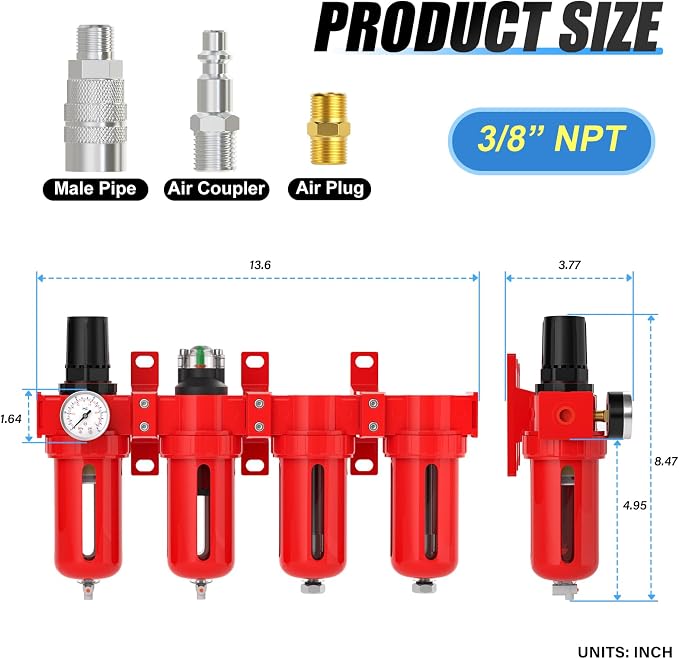 3/8" NPT Industrial Grade 4 Stage Aluminum Air Drying System, Coalescing Filter - Image 2