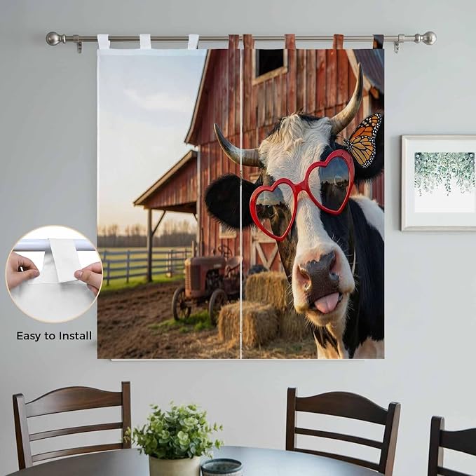 Farm Cows Bedroom Curtains 72 Inch Length, Window Curtains Tab Top, Farmhouse - Image 4