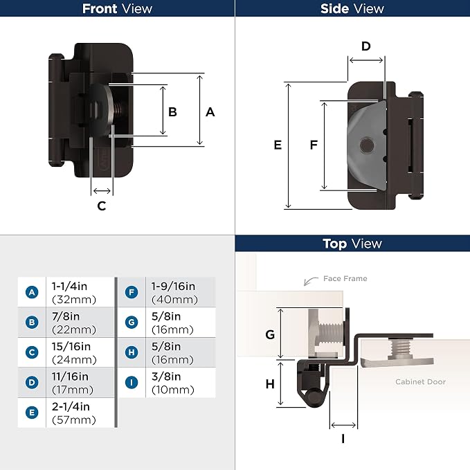 Amerock | Double Demountable Cabinet Hinge | 3/8 inch Inset Hinge | Satin - Image 5