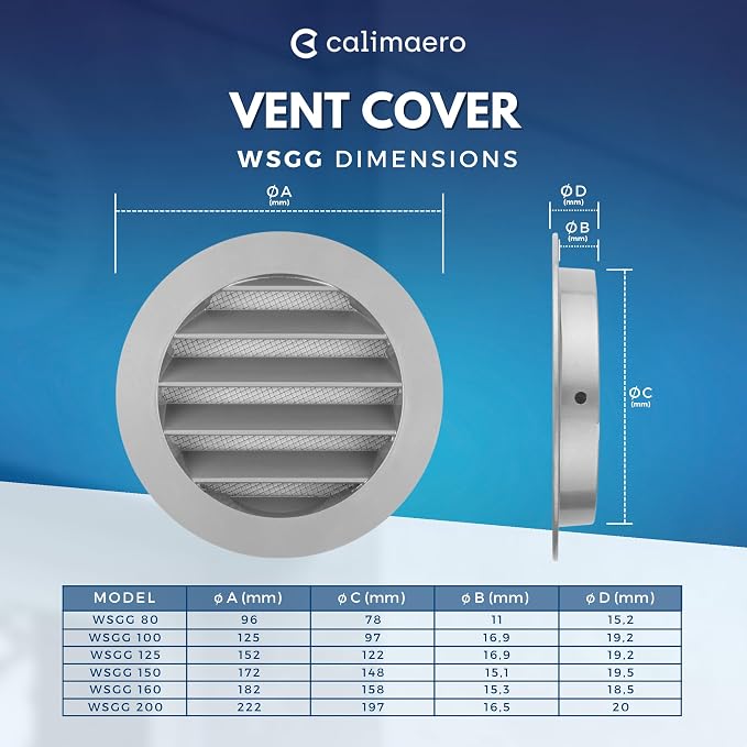 calimaero® WSGG 4" Inch Gray Round Metal Air Vent Grill Cover Flat Louver - Image 2