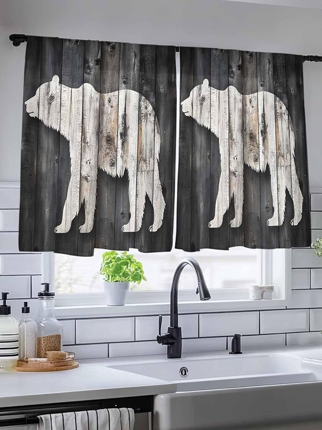 Sheer Curtains 54 Inch Length, Farmhouse Country Vintage Wood Grain Privacy - Image 5